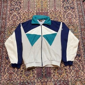 VTG 80s Spalding Pro Colorblock Track Jacket Mens Small Navy Teal Grey Full Zip